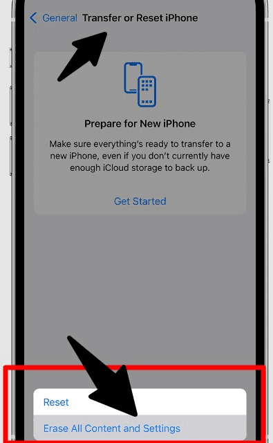 Option for Direct Reset using Erase iPhone
